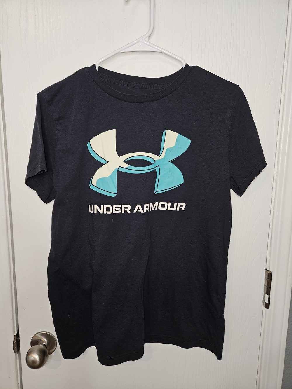Under Armour Black Tee with Turquoise and Cream Logo